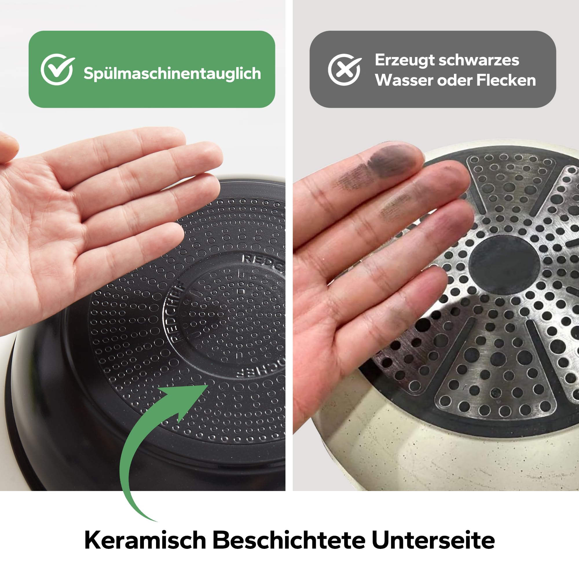 Redchef Set Di Padelle Da 16 Pezzi, Antiaderente In Ceramica, Con Manici Rimovibili, Padella Da 20/26 Cm, Padella Da 26 Cm, Pentola Da 18/20 Cm, Impilabile Per Tutti I Piani Cottura, Forno, Nero