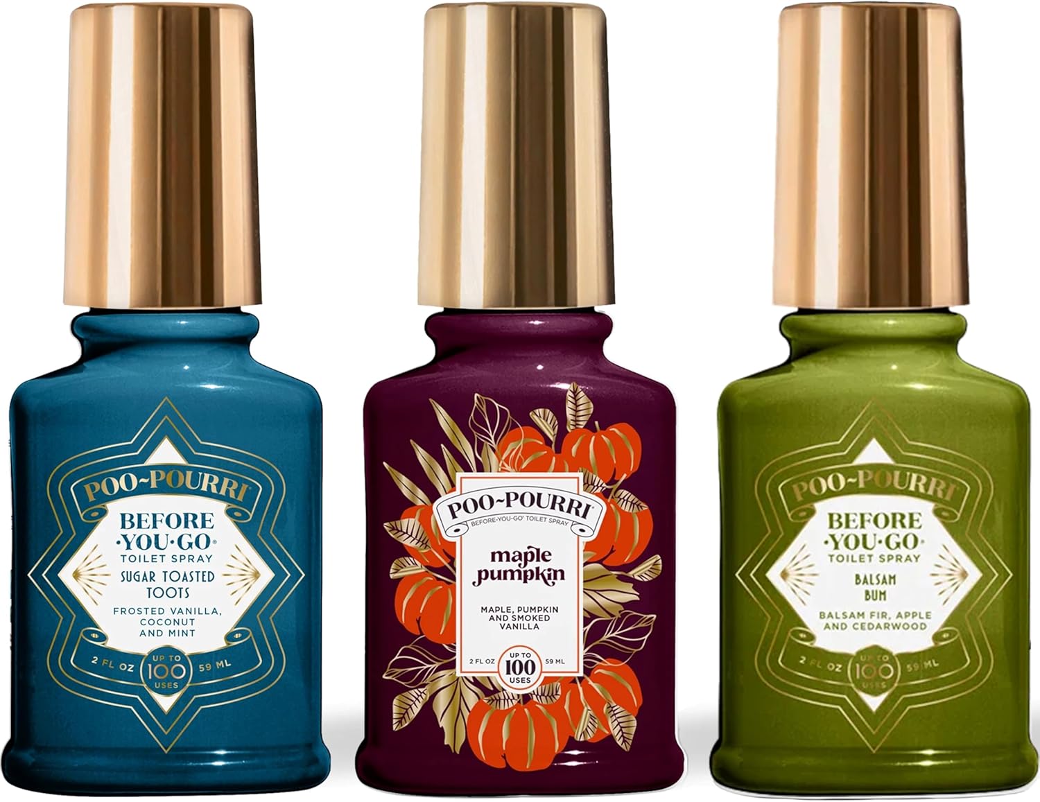Poo-Pourri Before-You-Go Toilet Spray Spring Variety Pack 2oz - Maple Pumpkin, Sugar Toasted Toots & Balsam Bum Odor Trap