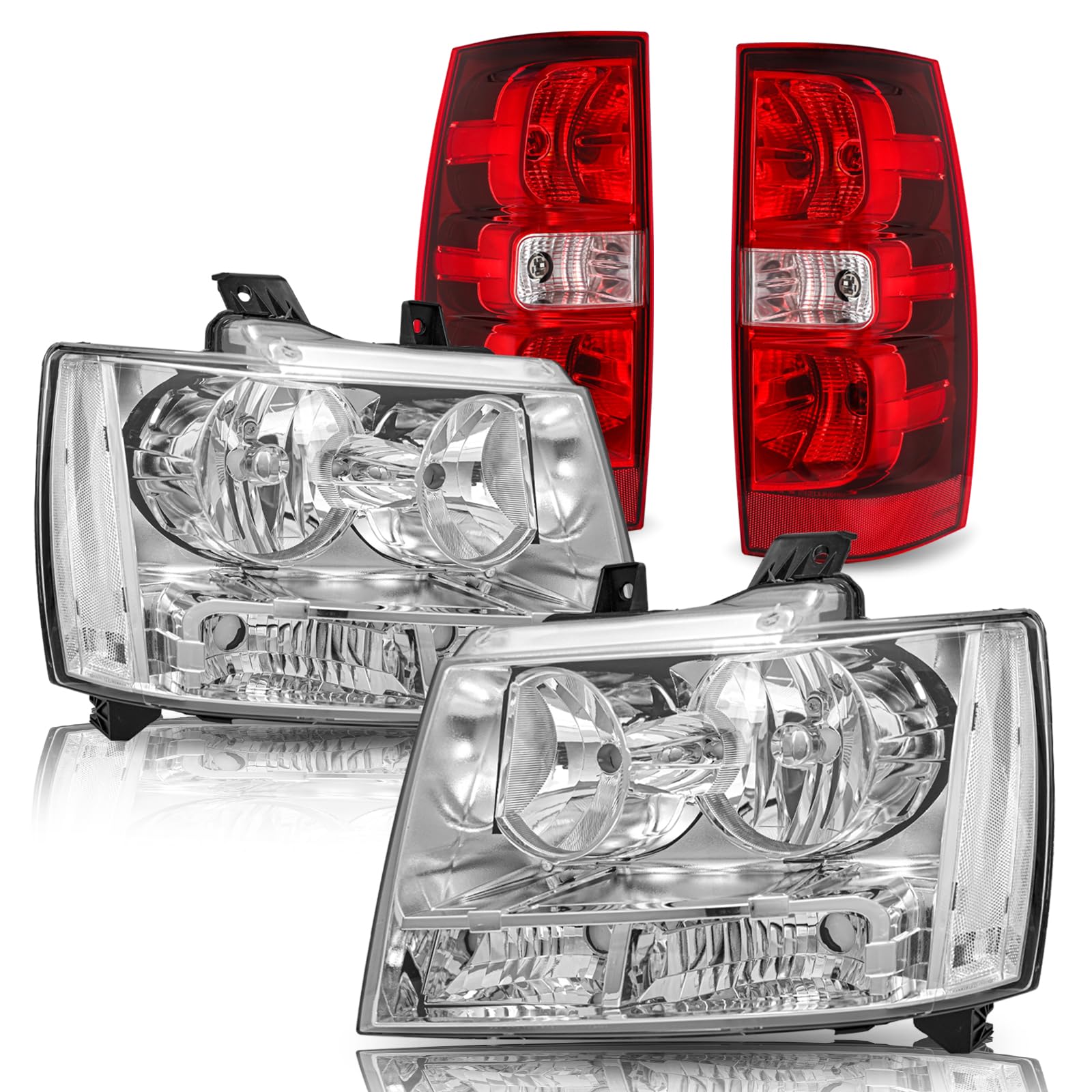 OEM Headlights and Tail Light Assembly Replacement Fits 2007-2014 Chevy Tahoe Suburban Rear Outer Tail Lamp Chrome Housing