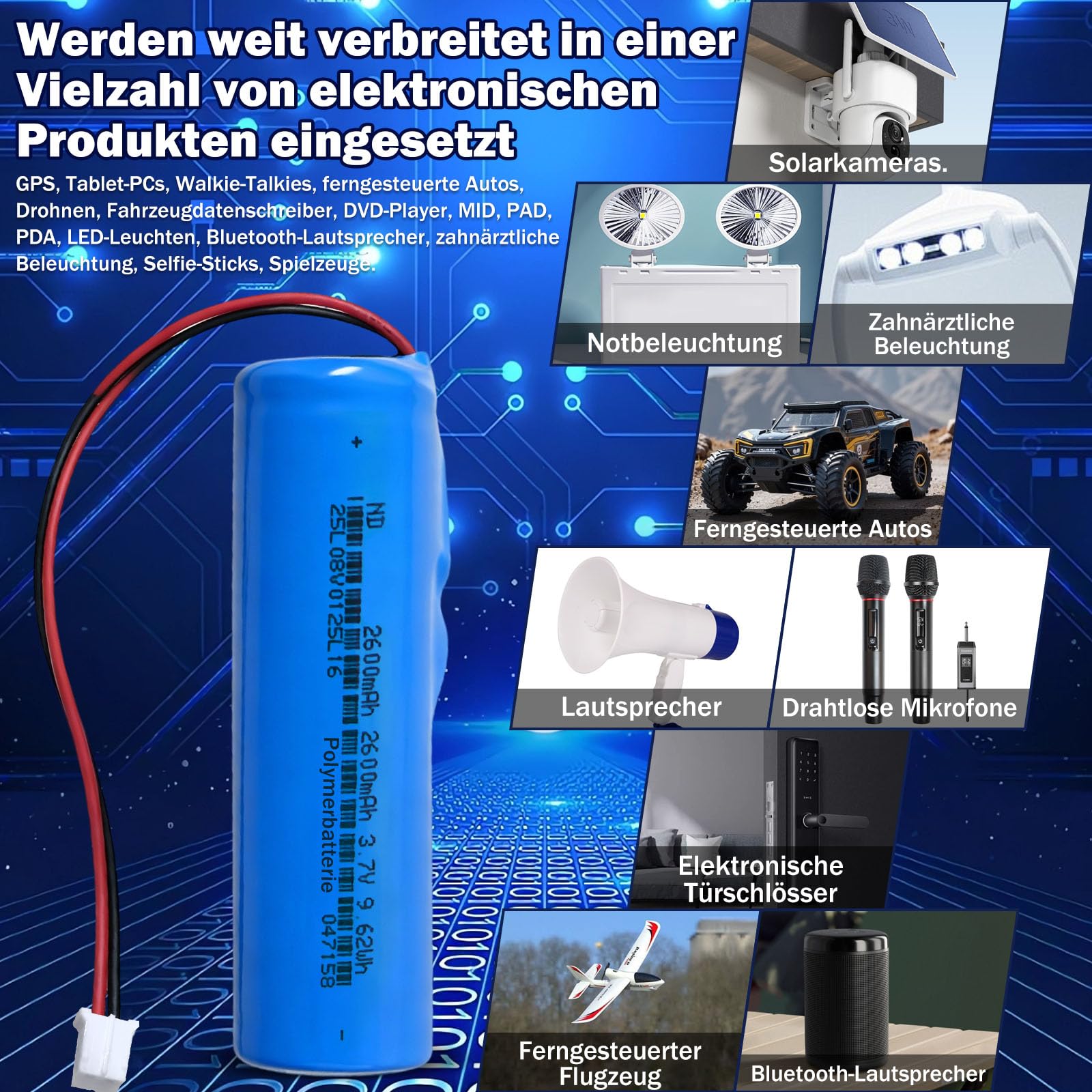 Batería recargable de iones de litio de 3,7 V 2600 mAh con conector XH2.54/2P. Comprueba antes de comprar la polaridad del dispositivo y del conector (1 pieza, 2600 mAh PH2.0) — view 7