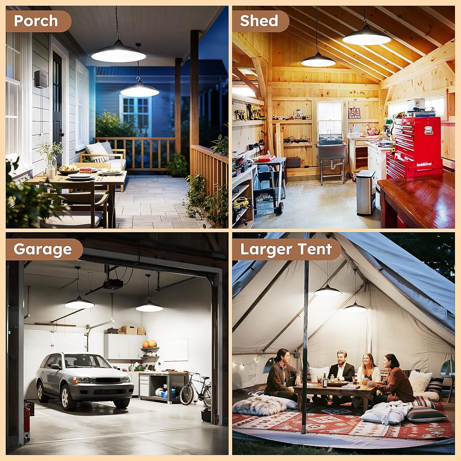 Solar Shed Light Indoor Outdoor, Dual Lamp 2000LM Daytime Available Pendant Light with Pull String, Dusk to Dawn, 3 Lighting Modes Solar Lights Indoor, Waterproof for Barn, Gazebo, Shop, Garage