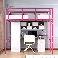 Vista 8 de Cama tipo loft individual de 75 pulgadas de alto con barandilla alta, marco de cama que ahorra espacio con peldaños anchos de escalera, no se hunde