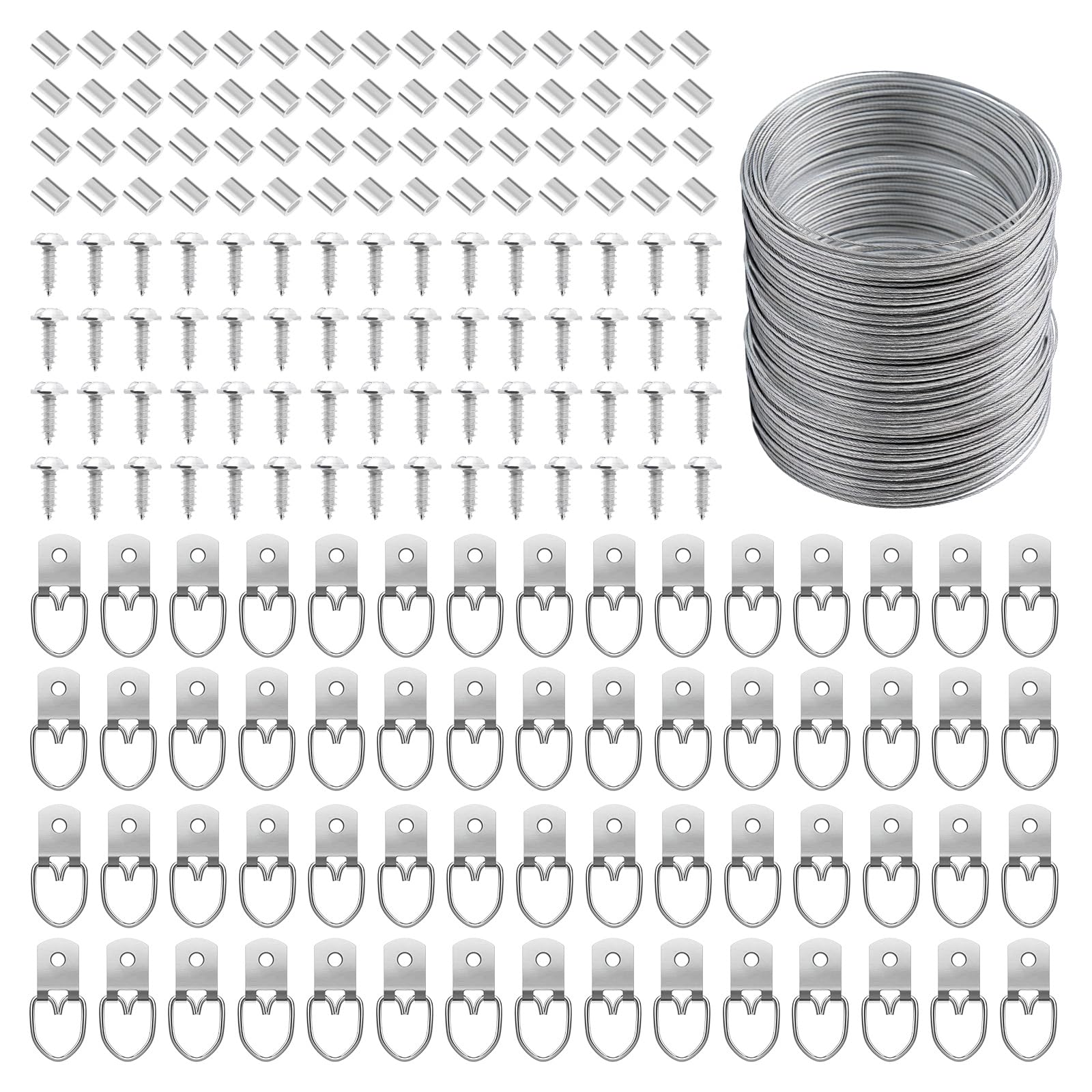View 1 of 181 Pcs Picture Hanging Kit Wire D Ring Hangers Metal Frame