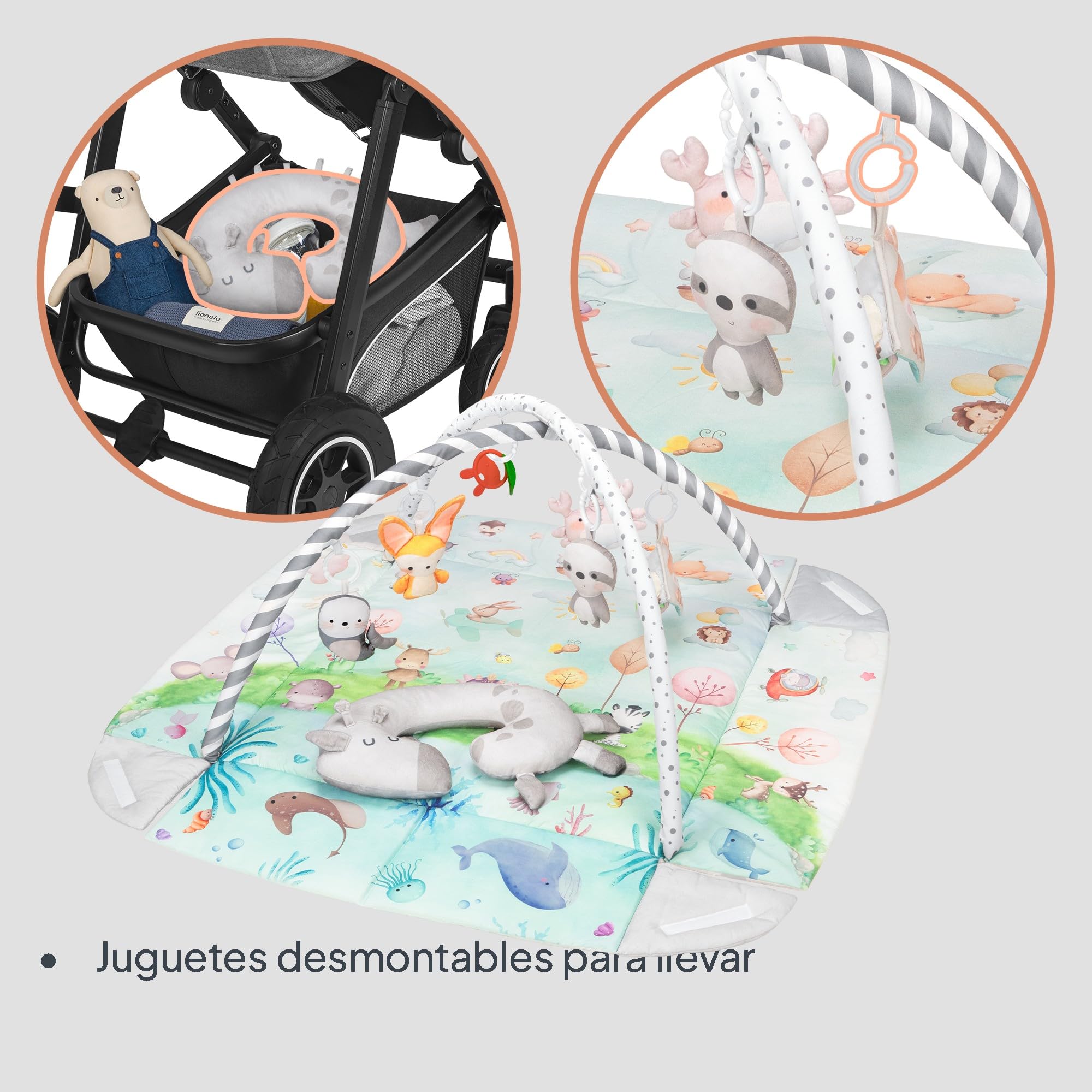 lionelo Anika Natural Alfombra Bebe Juegos de bambú con 8 Juguetes Bebes Desmontables, Gimnasio Actividades Bebe con Arco, Desde recién Nacido | Hipoalergénico | 8 Juguetes Desmontables con Espejo Sonajero y Cojín Tummy Time | Arcos Plegables Espacio Segu