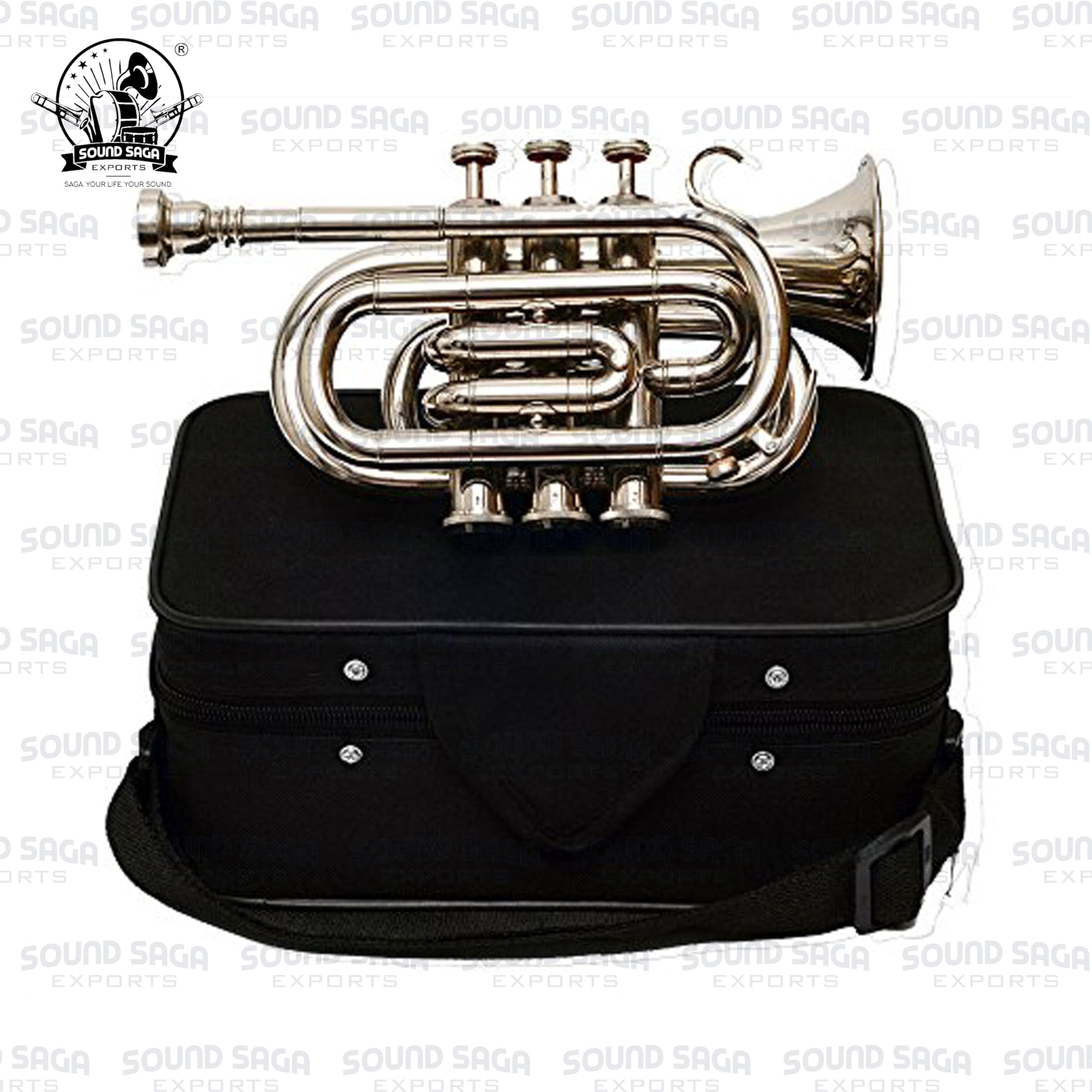 Trompette de poche BB Pitch, de qualité supérieure, avec embouchure et étui de transport (nickel)