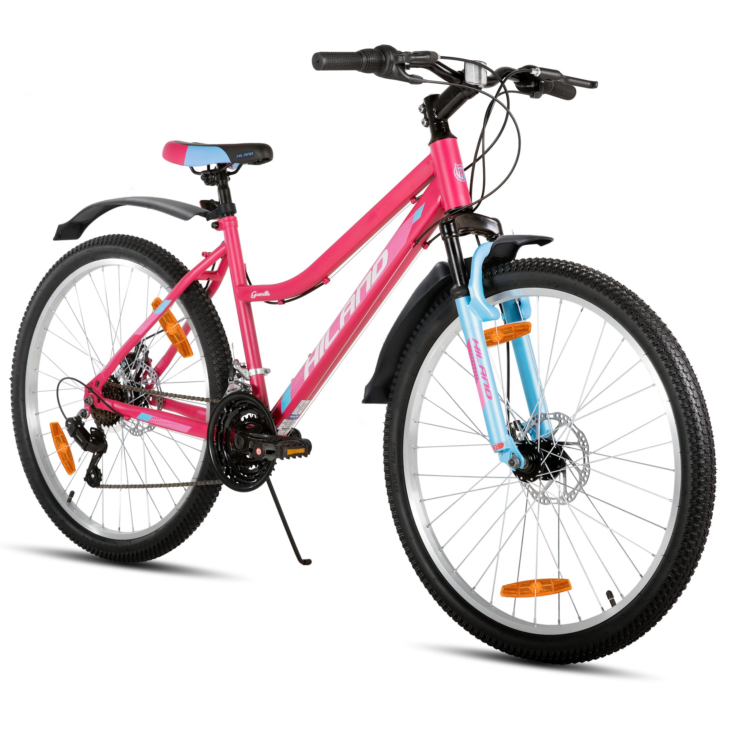 HILAND Mountain Bike Donna 26”, 18 Velocità, MTB con Telaio Step-Through e Forcella Ammortizzata, Bicicletta per Donna e Uomo Adulti, Verde/Rosa