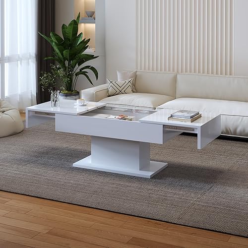 Miniatura 18 de Mesa de centro LED negra con almacenamiento para sala de estar, mesa central rectangular, mesas de centro modernas de madera de alto brillo para