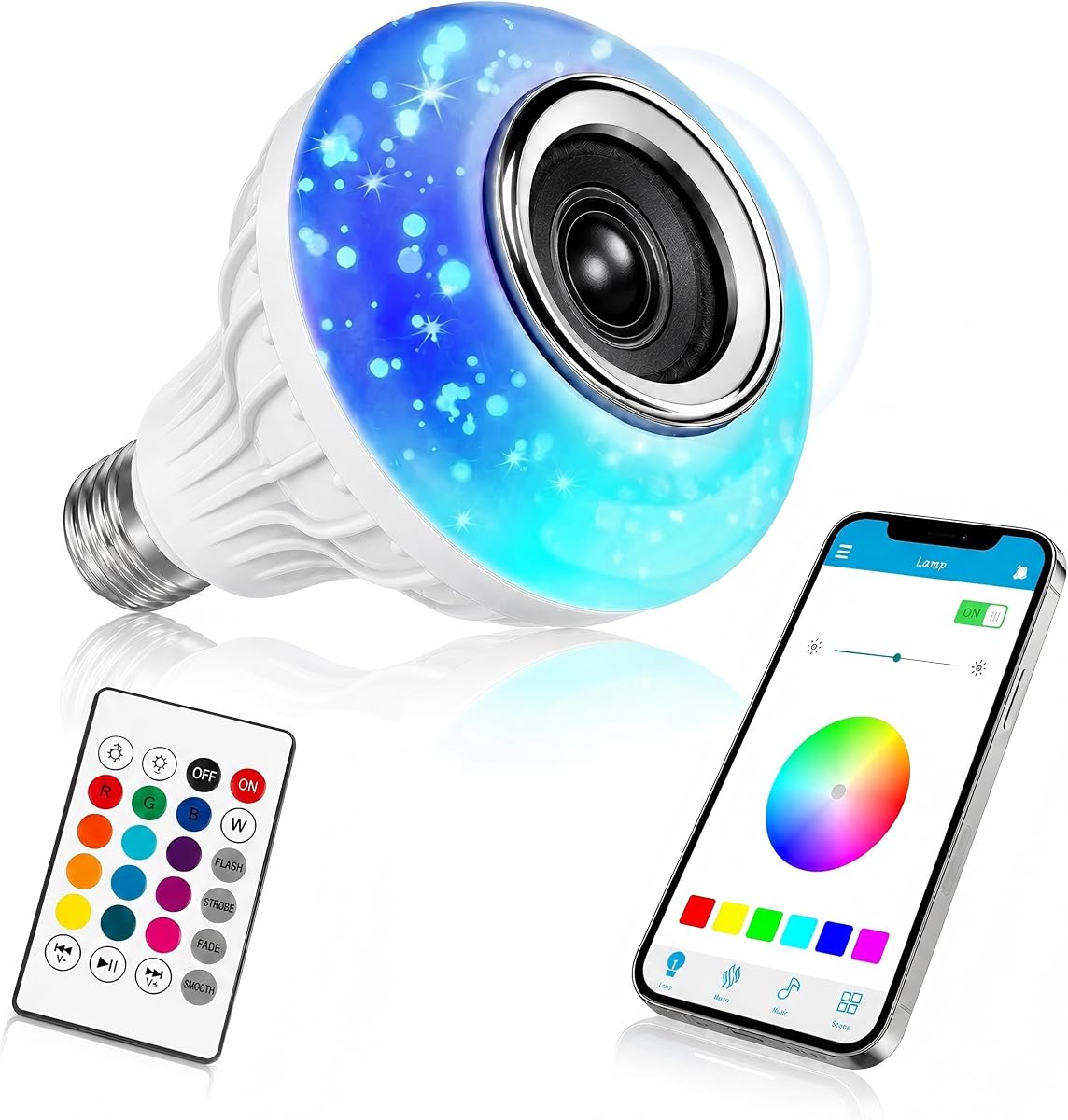 E26 RGB Smart LED Light Bulb with Bluetooth Speaker, App & Remote