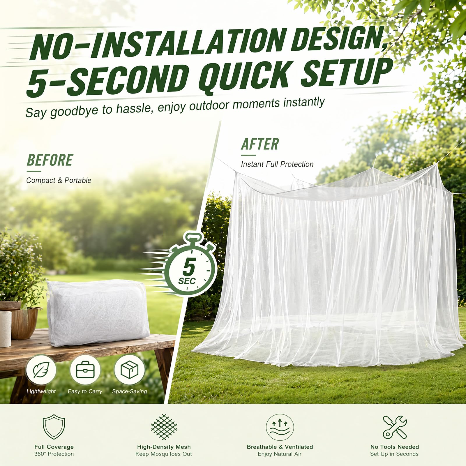 Mosquitera 300 x 300 x 250 cm – XXL mosquitera para exteriores, malla fina 220 con 1 puerta, red de protección contra insectos para cenador, jardín, terraza, balcón, camping y cama, color blanco