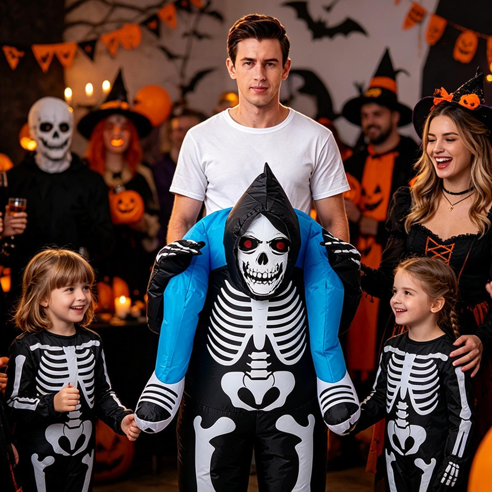Męskie nadmuchiwane stroje Halloween Dmuchany zabawny szkielet | Straszne nadmuchiwane kostiumy Halloween Dla parad grupowych, parad na świeżym powietrzu i spotkań