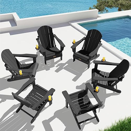 Vista 10 de SERWALL Juego de 2 sillas plegables Adirondack para patio, jardín, exteriores, fogata, color azul marino Zafiro