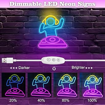 Cool Neon Sign for Wall Decor. Anywin DJ Player Neon Signs USB Led Lights with Dimmable for Bar Decor, Neon Decor Gifts for Birthday, Party for Bedroom Kidsroom Living Room Bar Gaming Room Men Cave [Energy Class E]
