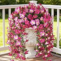 UV Resistant Fake Hanging Morning Glory Flowers with Eucalyptus Leaves - 2 Packs Realistic Silk Trailing Vines for Outdoor Porch Patio Garden