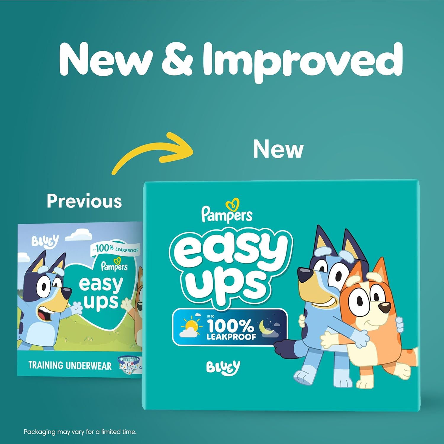 easy ups girls & boys potty training pants, size 6t-7t, 70 count, bluey absorbent training underwear, up to 100% leakproof day and night, hypoallergenic (packaging may vary) 6t-7t 70