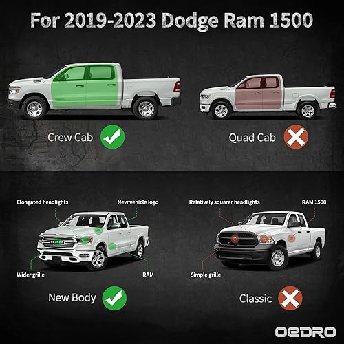Miniatura 2 de OEDRO Estribos de 6.5 pulgadas compatibles con Dodge Ram 1500 2019-2025 New Body (no compatible con 2019-2024 1500 Classic), rieles de barras Nerf