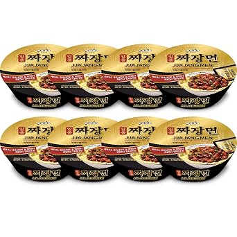 Paldo Fun & Yum Ilpoom Jjajangmen Noodles, Big Bowl, Traditional Brothless Chajang Ramen, Savory & Sweet Black Bean Sauce, Best Oriental Style Korean Ramyun, 190g 6.7oz (Pack of 8)