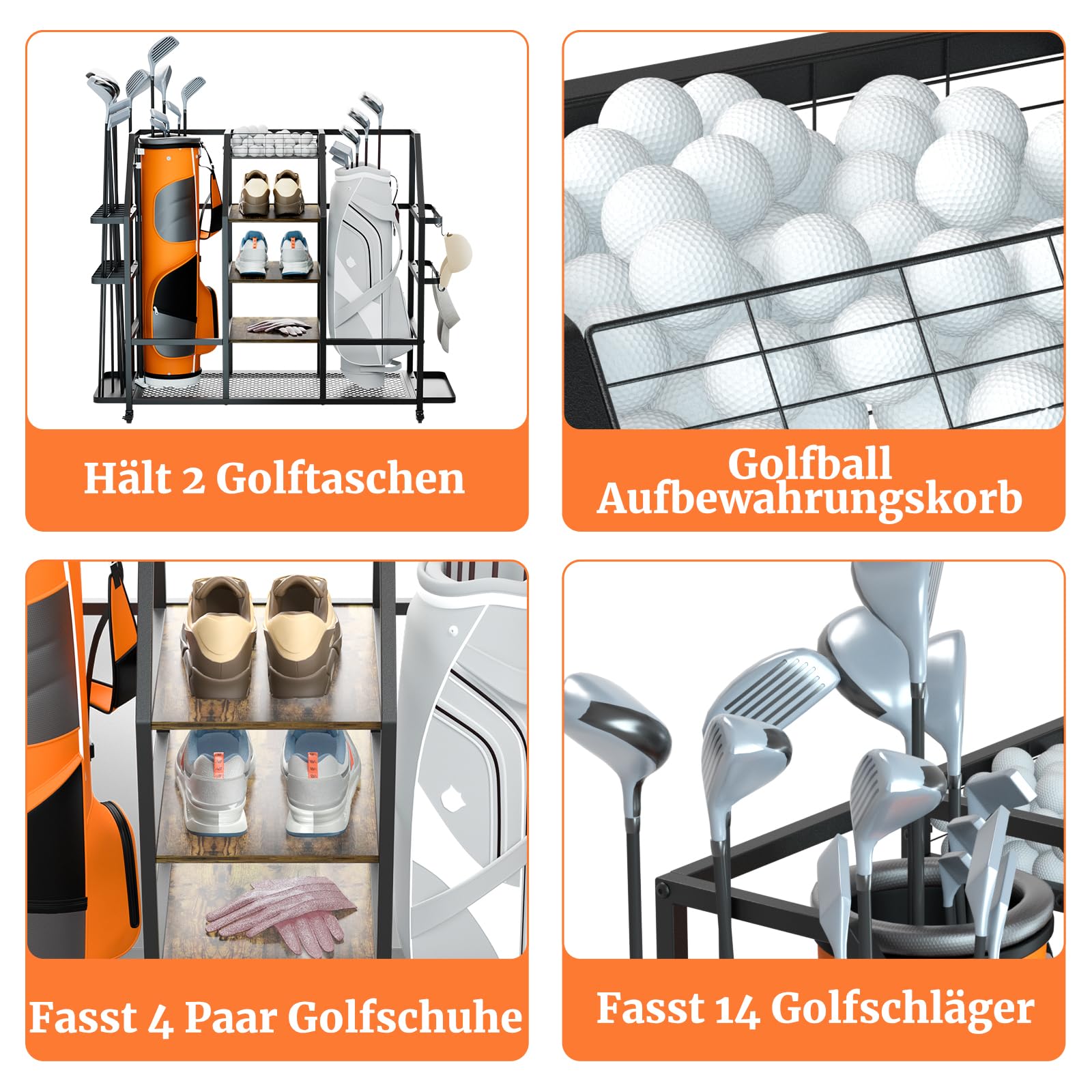 Borsa da golf, organizer per mazza da golf, extra grande, con ruote, in metallo, per 2 borse da golf, accessori da golf, per cantine, campi da golf, club
