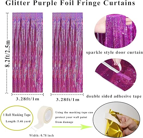 Miniatura 3 de Cortinas de flecos de papel de aluminio con purpurina para Halloween, 2 piezas de 3.28 x 8.2 pies, cortinas de oropel para puerta, telón de fondo