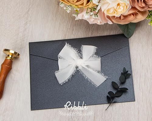 Miniatura 28 de Ribbli Cinta de gasa azul bebé de 1 pulgada x 20 yardas hecha a mano con flecos de seda, cinta azul para envolver regalos, invitaciones de boda