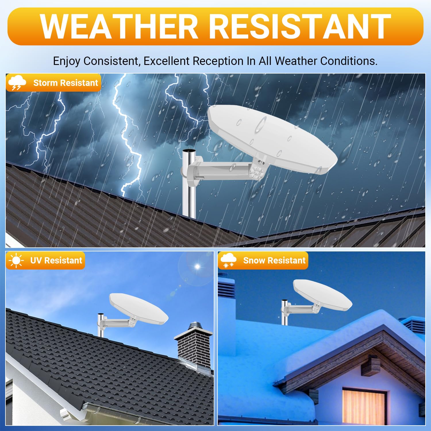 Antenne TV d'extérieur omnidirectionnelle à 360°, antenne d'extérieur numérique HDTV 4K pour Smart TV chaînes locales avec câble de 10 m et longue portée pour grenier/camping-car/camping-car