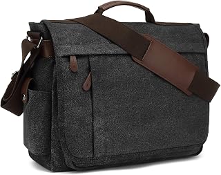 CALIYO Men's Canvas Shoulder Bag School Bag Queformat A4 Laptop Bag for 15.6 Inch L…