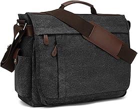 CALIYO Men's Canvas Shoulder Bag School Bag Queformat A4 Laptop Bag for 15.6 Inch Laptop Work Bag Briefcase