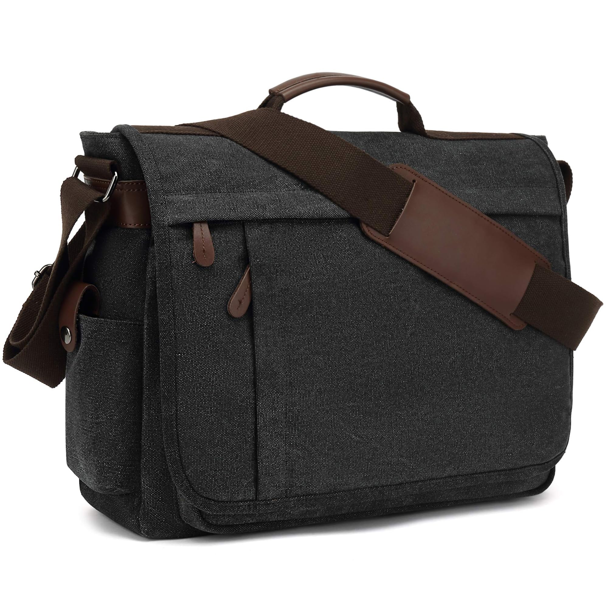 CALIYO Umhängetaschen Herren aus Canvas Schultasche Queformat A4 Laptoptasche für 15,6 Zoll Laptop Arbeitstasche Aktentasche