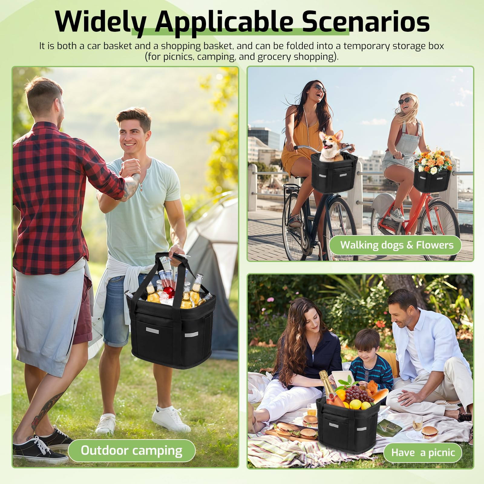 Cestino Bicicletta Anteriore, Anteriore per Bicicletta Pieghevole Borsa a Mano, Cestino per Bici Staccabile, Cestino Multiuso per Biciclette per Animali Domestici Cani Gatto Picnic Shopping