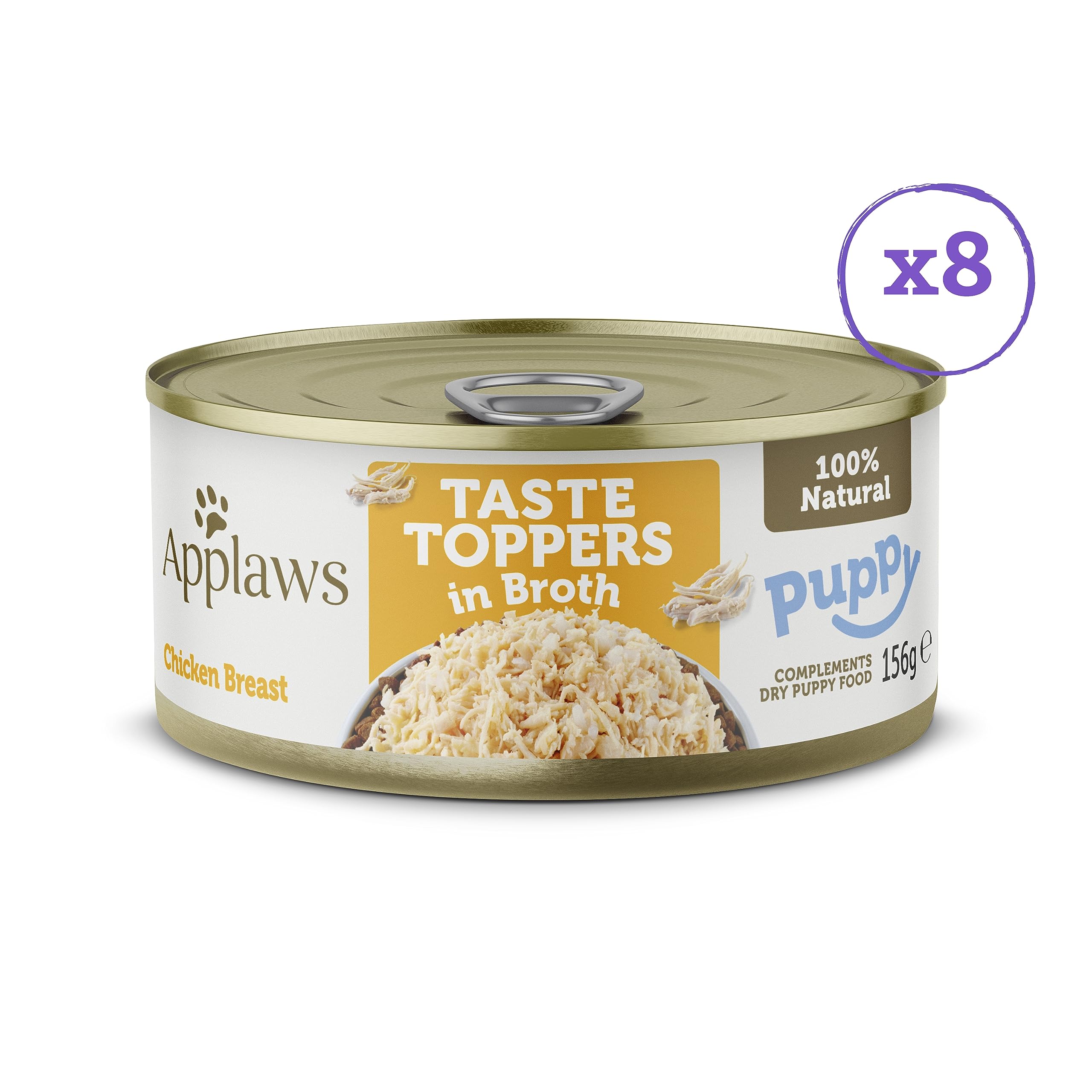 Applaws Wet Puppy Food, pierś z kurczaka z ryżem w bulionie dla młodych psów - opakowanie zawiera 8 puszek x 156 g