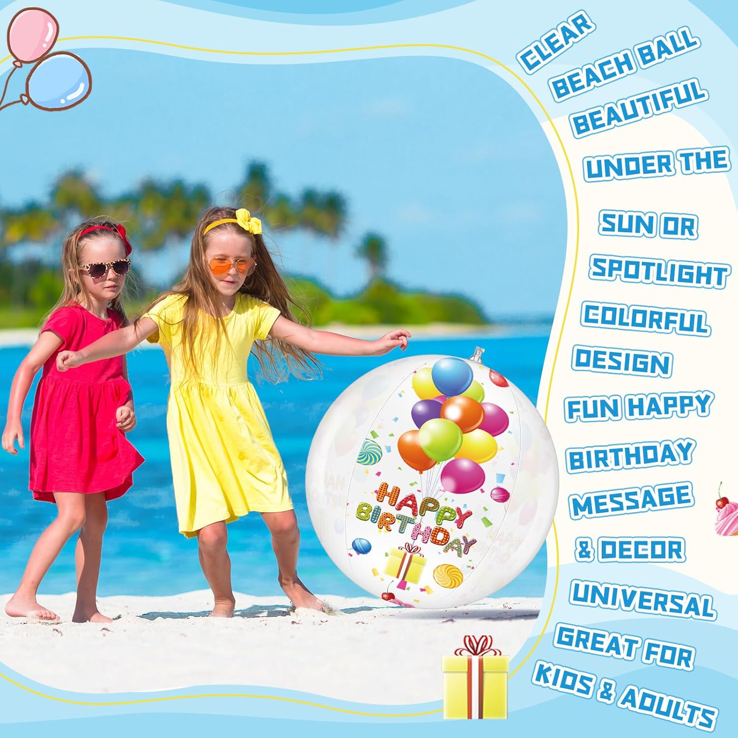 Silipull 4 Pcs 20 Inch Birthday Beach Ball Clear Inflatable Pool Balls Bulk Large Pool Birthday Party Decorations for Swimming Outdoor Water Games Adults Gift Favor
