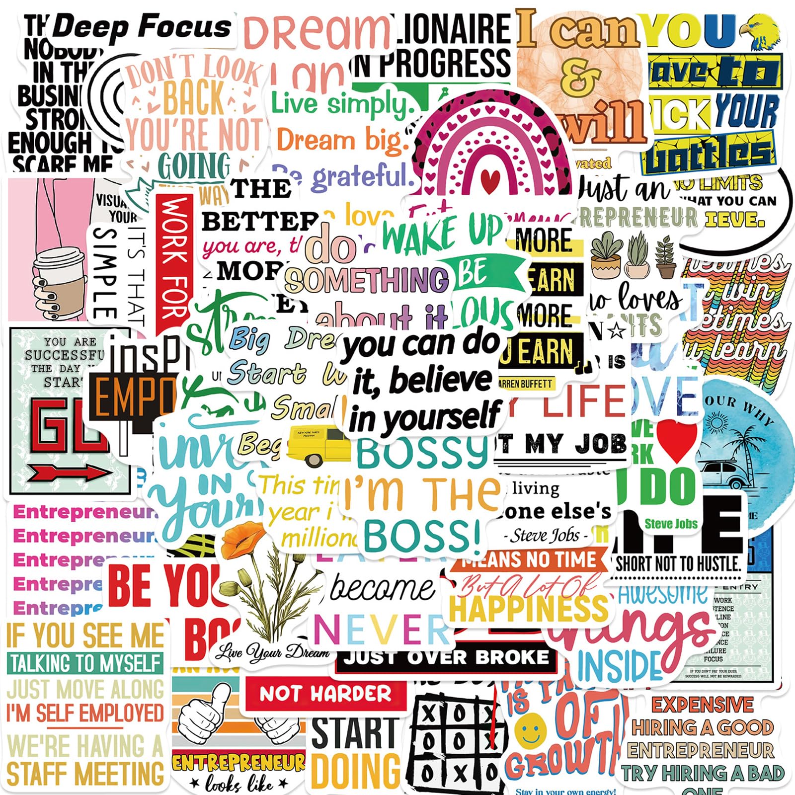 ALMEKAQUZ Entrepreneur Quotes Stickers,Inspirational Stickers,Vinyl Waterproof Positive Inspiring Sticker,Motivational Stickers for Adults,Women,Teens,Use for Laptop Words Phone Case(Pack of 50)