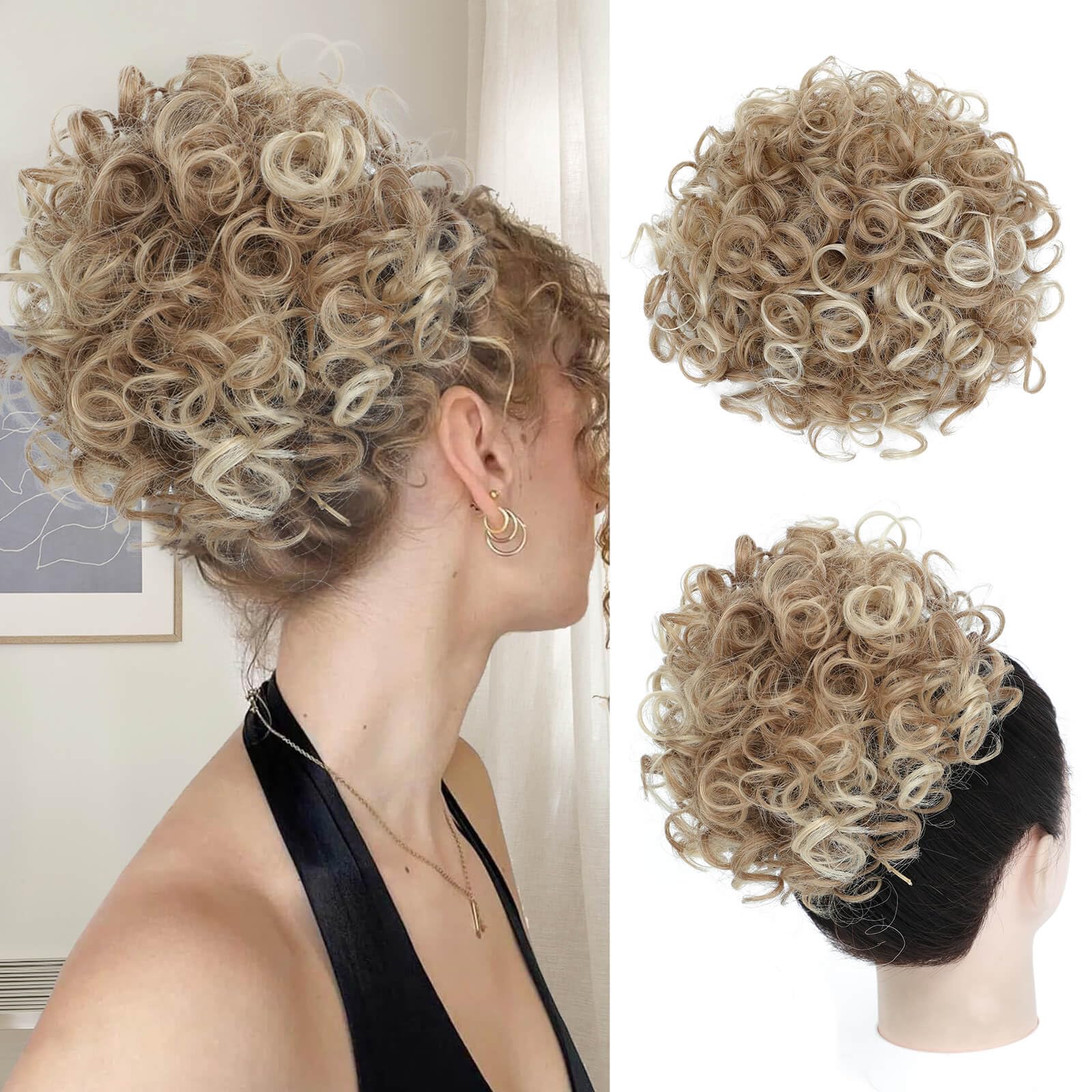 Flyroseing Elastic Drawstring Messy Bun Hair Piece, Short Curly Hair Bun Extensions