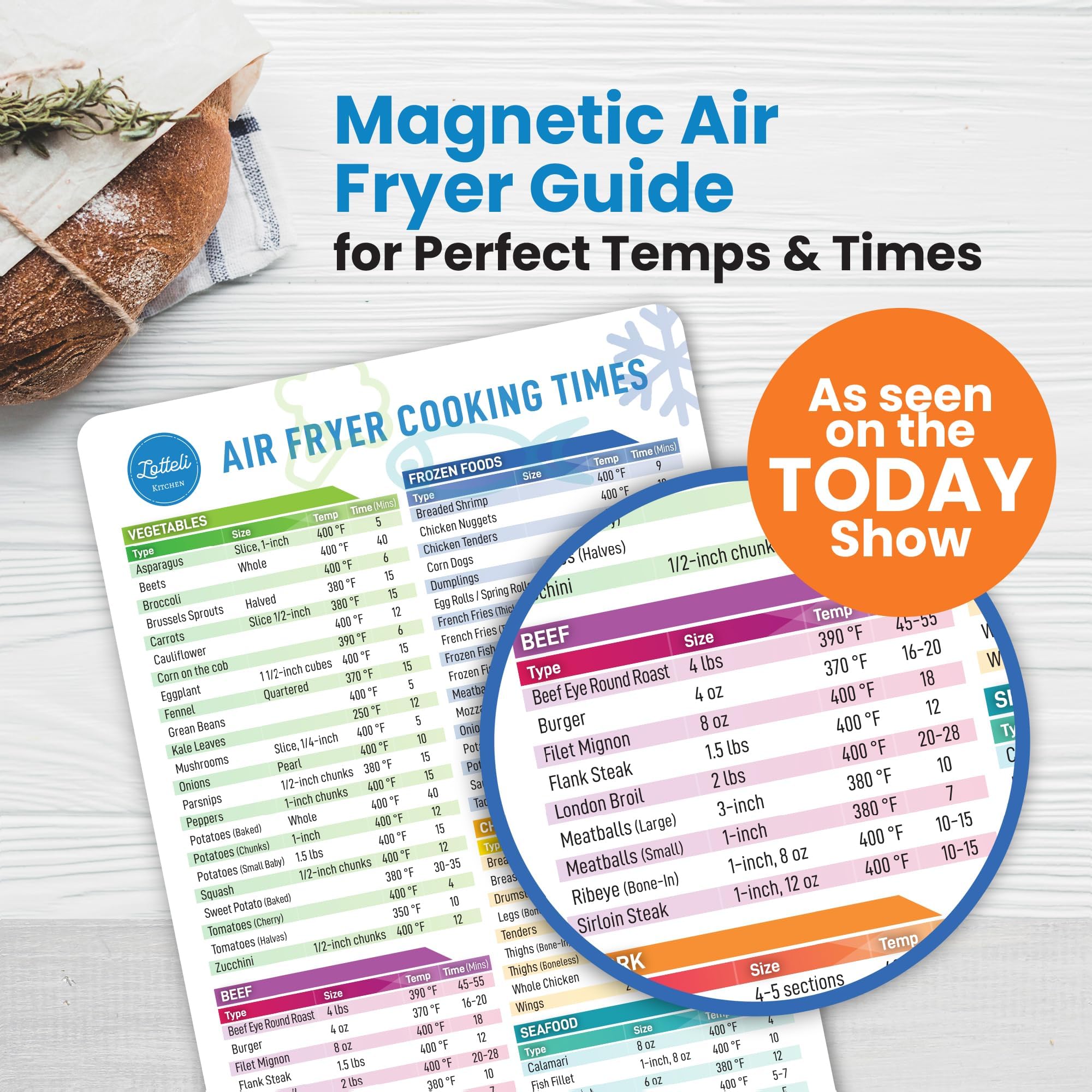 Lotteli Kitchen Air Fryer Magnetic Cheat Sheet Set, White view 2
