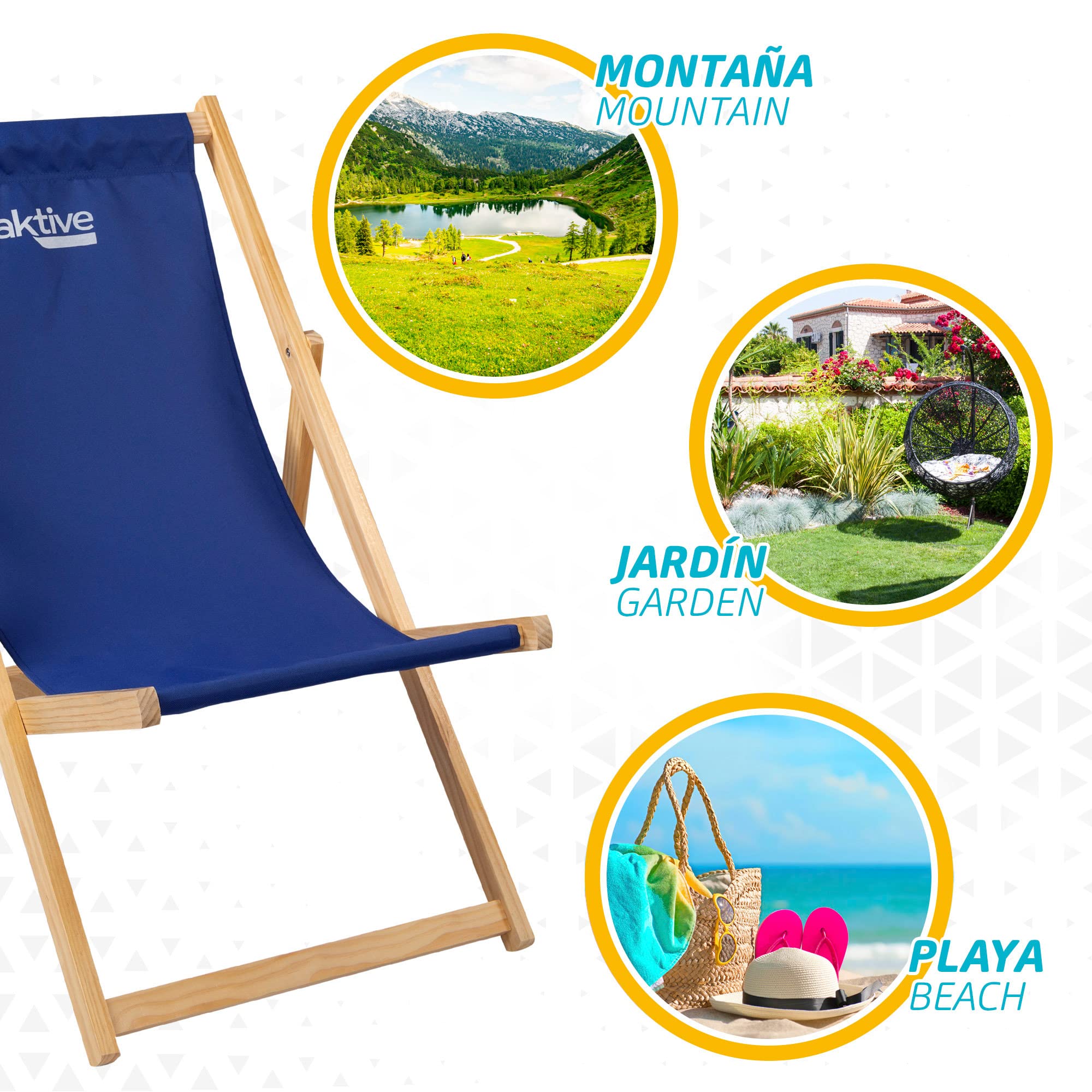 AKTIVE Silla Hamaca Madera 3 Pos 56x77.5x78cm - Azul Marino