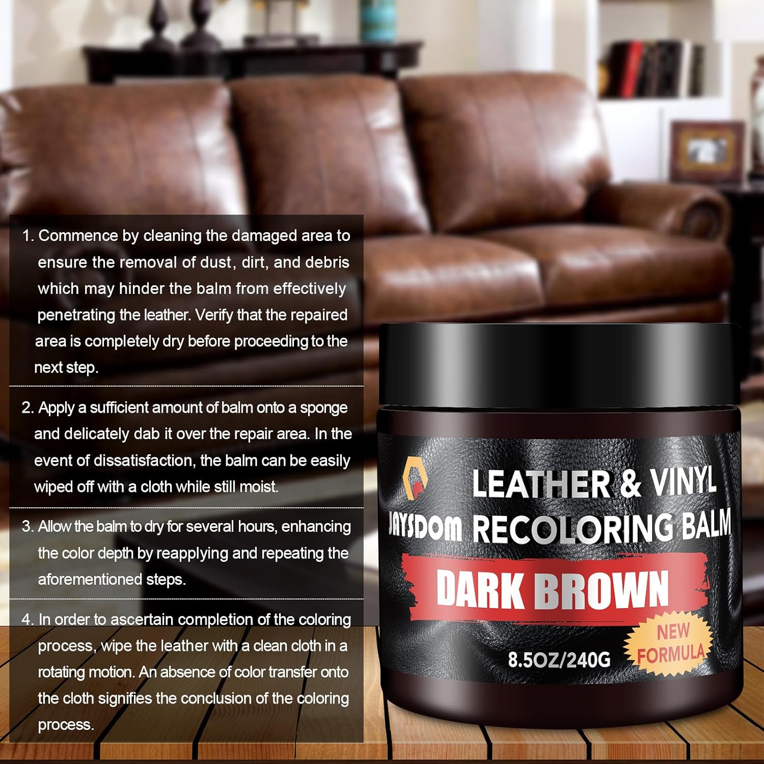 Leather Recoloring Balm, Leather Repair Kit, Leather Dye, Leather Color Restorer, Leather Scratch Remover, Leather Couch Paint, Repair, Leather Scratch Repair, Leather Restorer(Dark Brown) - Image 2