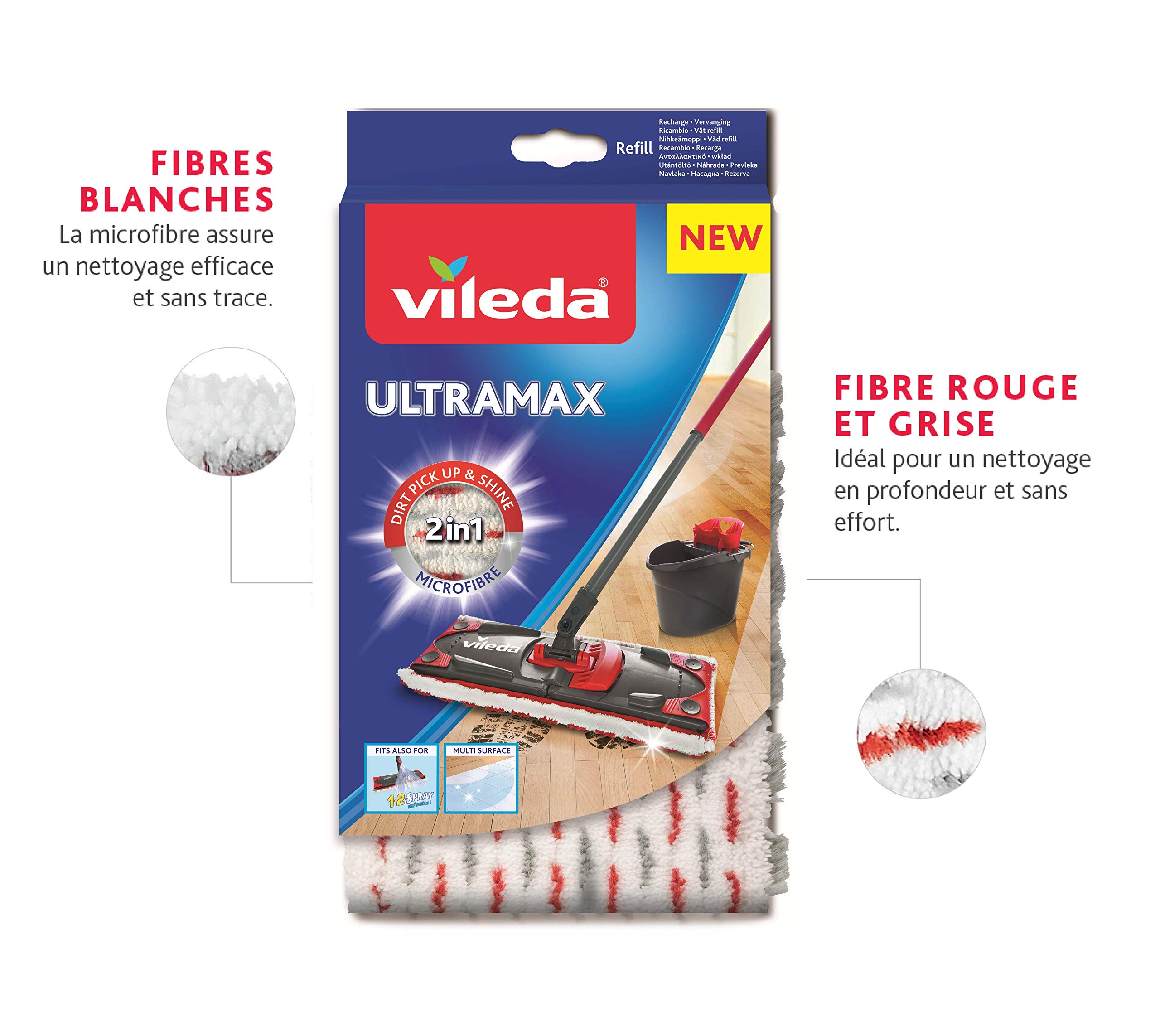 Kit Complet Vileda Ultramax - Balai à Plat, Seau-essoreur et Recharge - Convient à Tous Les Systèmes de Balais à Plat