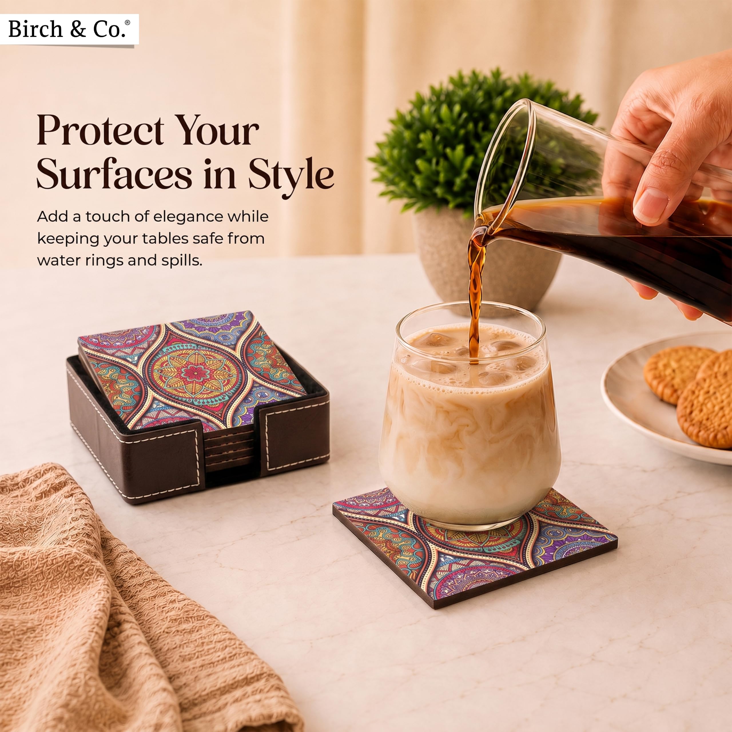 Birch & Co. Leather Coasters - Tea Coaster - Dining Table Decor Accessories - Coster Set For Dining Table For Hot Pots - Coasters For Cups Set Of 6 -Durable And Long-Lasting, Premium Finish, Mandala — Amazon image 7
