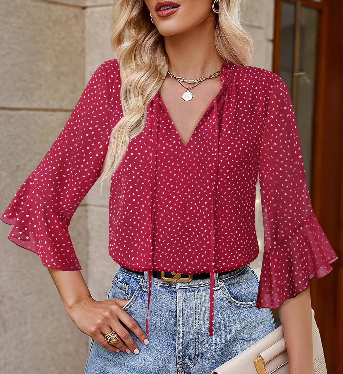 Lotusmile Women's Dressy Casual or Work Business Blouses Trendy Ruffle Neck Shirts 3/4 Sleeve Chiffon Tops - Image 7