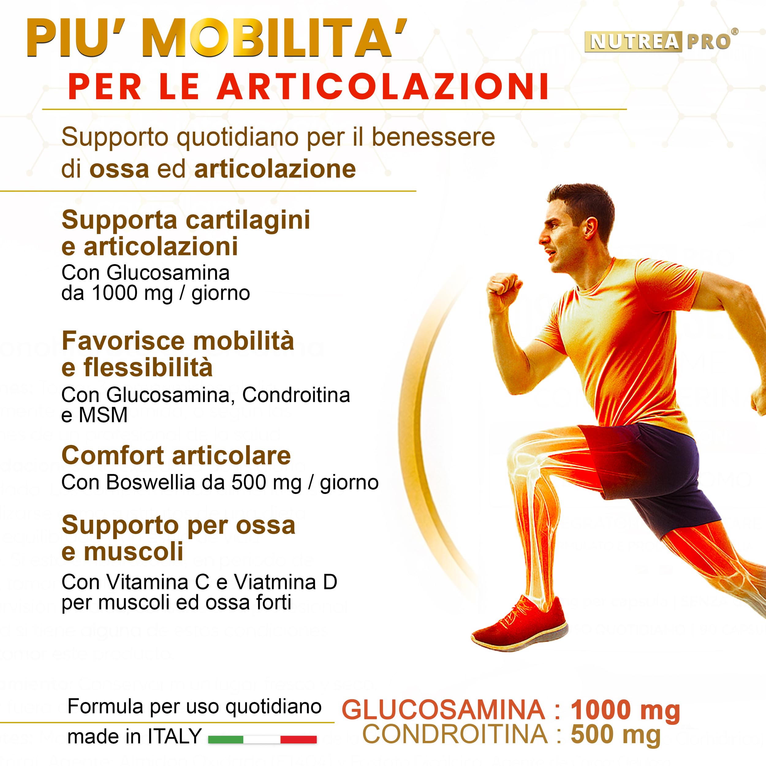 Glucosamina Condroitina MSM NUTREA PRO® | Formula Complex 2408 mg con Boswellia Serrata | 1000mg Glucosamina, 500mg Condroitina, 500mg MSM | integratore articolazioni e Mobilità | 120 Cps ITA