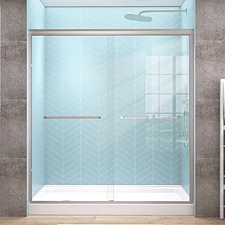 GETPRO Semi-Frameless Shower Door Double Sliding 62-66 in. W x 72 in. H Bypasss Bathroom Glass Shower Sliding Doors,1/4 inch Clear Tempered Glass Door for Walk-in Shower Brushed Nickel