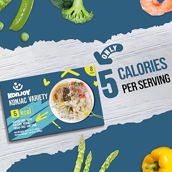KONJOY Konjac Shirataki Noodle Variety Pack, 8 Pack Low Carb Vegan Pasta | Spaghetti, Fettuccine, Rice, Angel Hair, 5 Kcal Keto Meal, Gluten-Free, Sugar-Free, Plant-Based, Ready to Eat, Healthy Gift