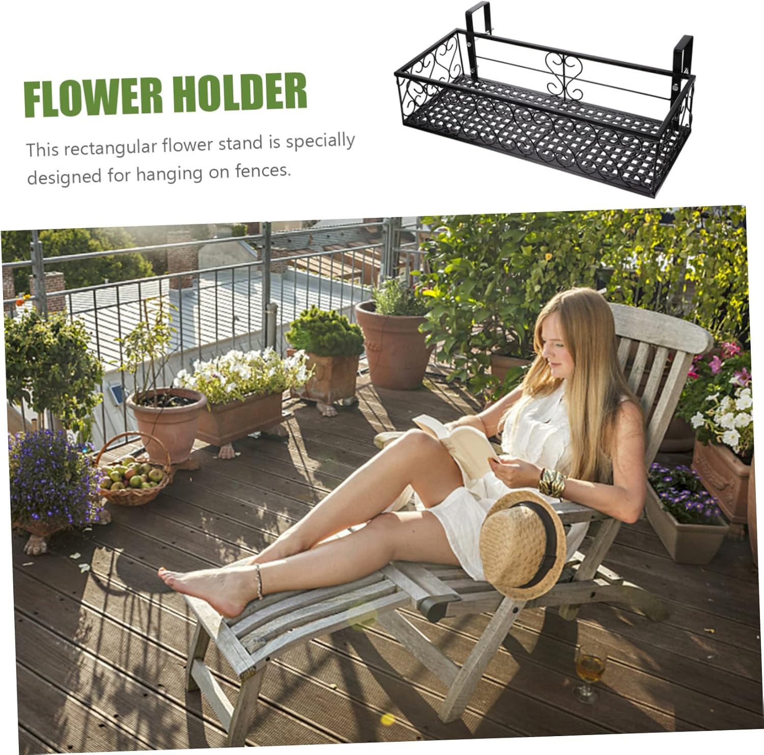 Abaodam 1Pc Hanging Flowerpot Rack Stylish Fence Holder for Vertical Gardening Easy Installation Railing for Home Bar and Office Decor
