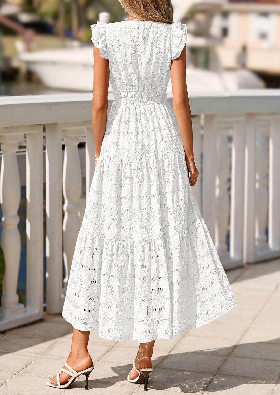 PRETTYGARDEN Womens Boho Maxi Dresses 2026 Summer Floral Lace Eyelet V Neck Spring Wedding Guest Dress Beach Vacation Clothes