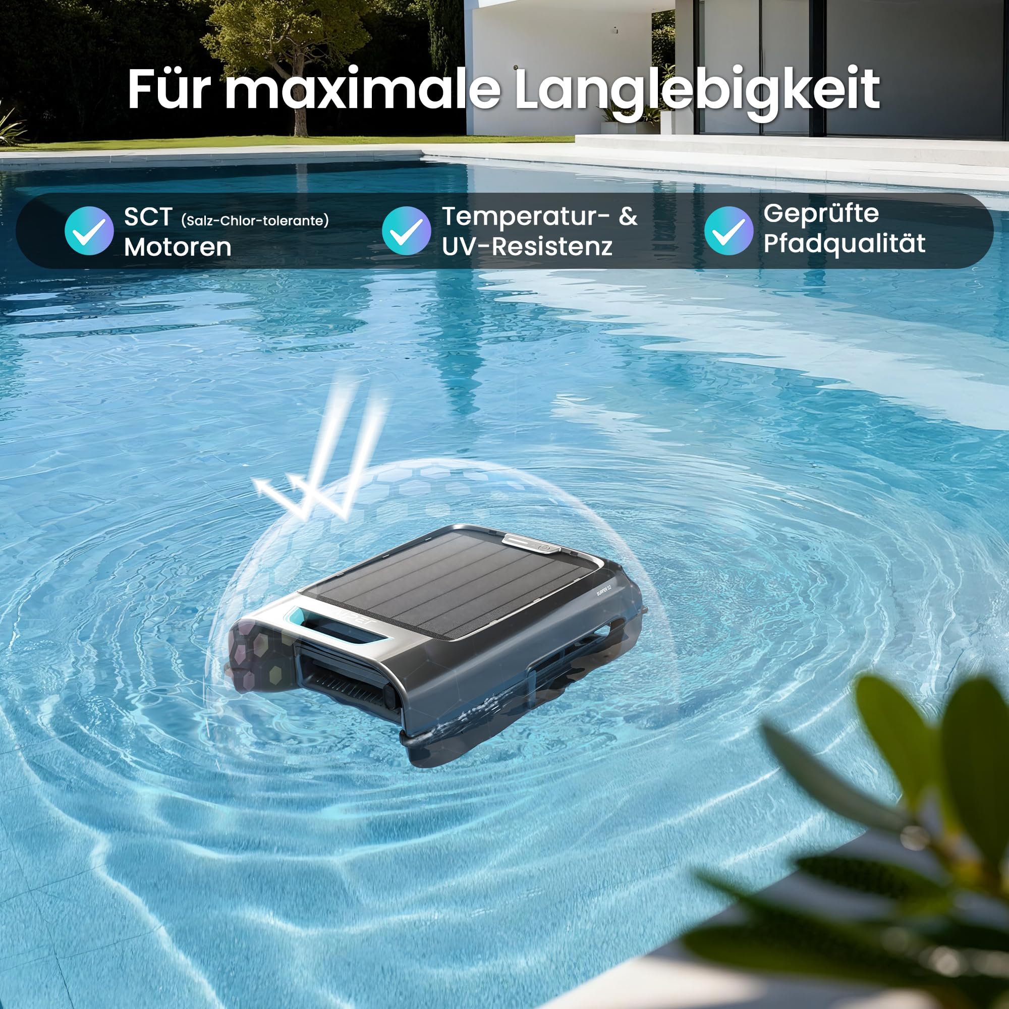 AIPER EcoSurfer S2 Solar Pool Skimmer Roboter, Poolroboter Akku mit App-Steuerung, 24/7 Oberflächenreinigung, Solar- & DC-Ladung, intelligente Hinderniserkennung, 150 µm Filter, OTA-Updates