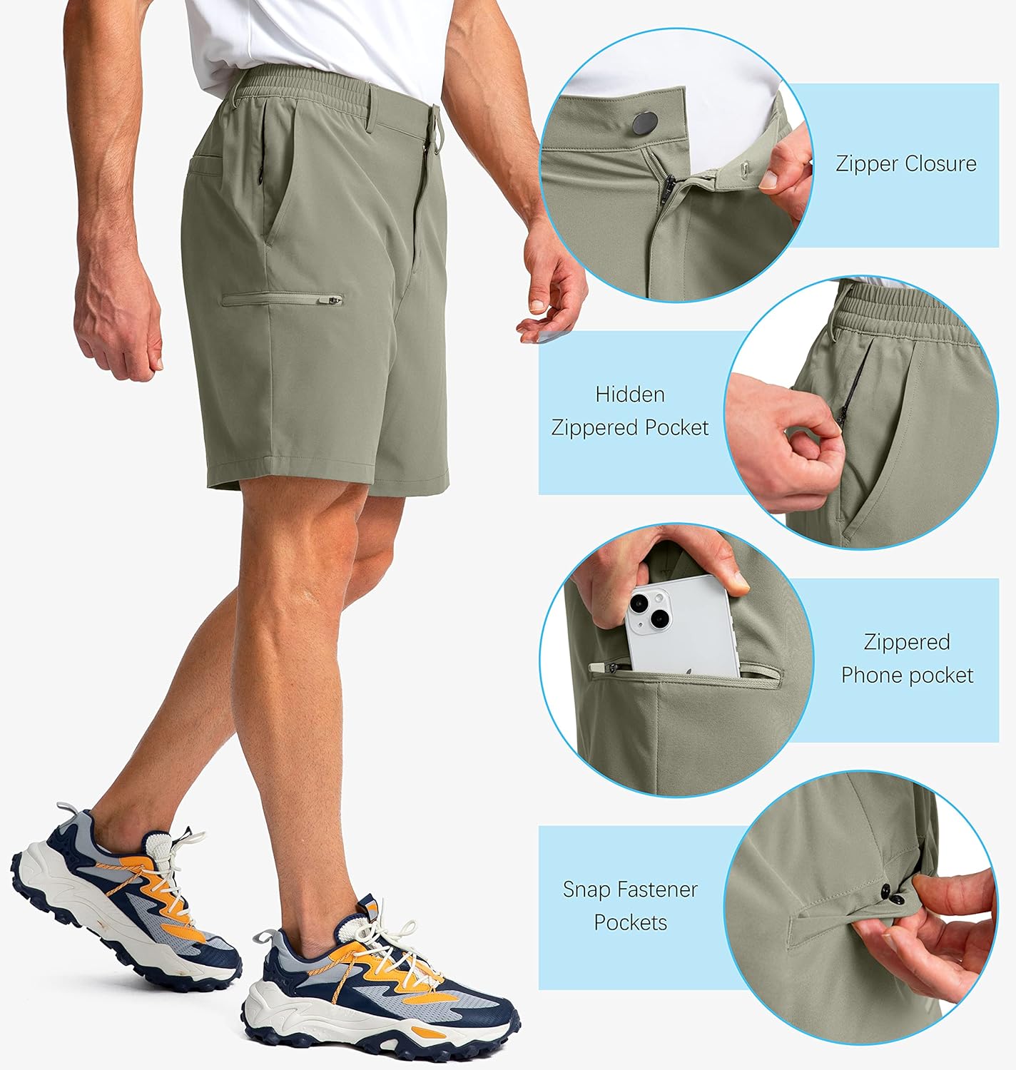 Pinkbomb Men's Golf Shorts with 6 Pockets Stretch Quick Dry Hiking Work Dress Shorts for Men (Grey Sage, 3X-Large) - Image 4