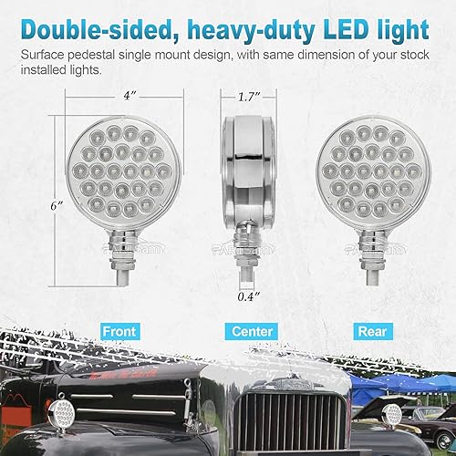 Miniatura 6 de Partsam 2 luces LED redondas de doble cara y luces auxiliares azules, luces de pedestal LED, montaje en poste 48 LED para camión, remolque, espejo,