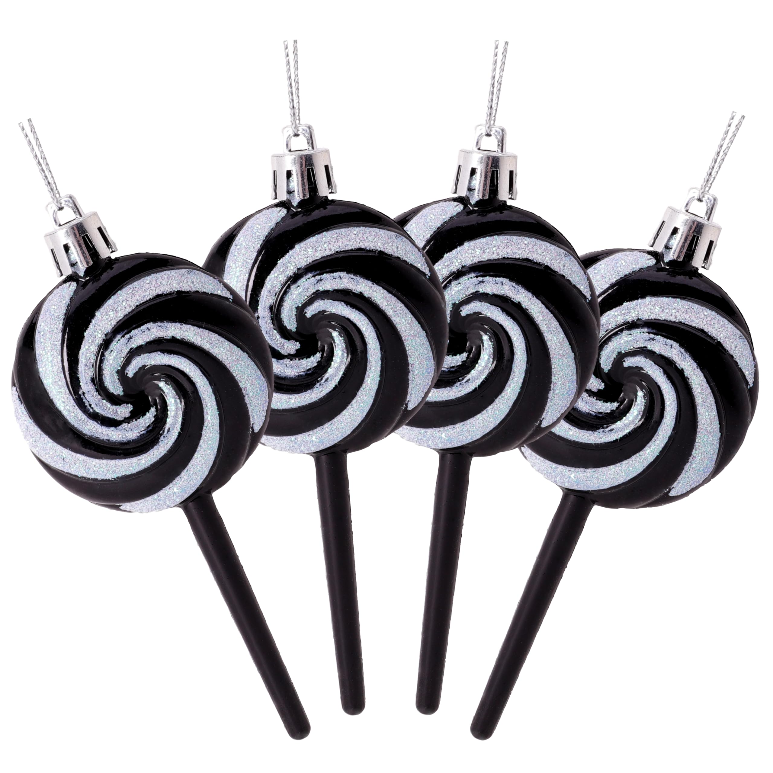 Christmas Concepts Black Christmas Concepts® Pack Of 4-110Mm (4.3") Glittery Festive Lollipop Baubles - Christmas Tree Decorations