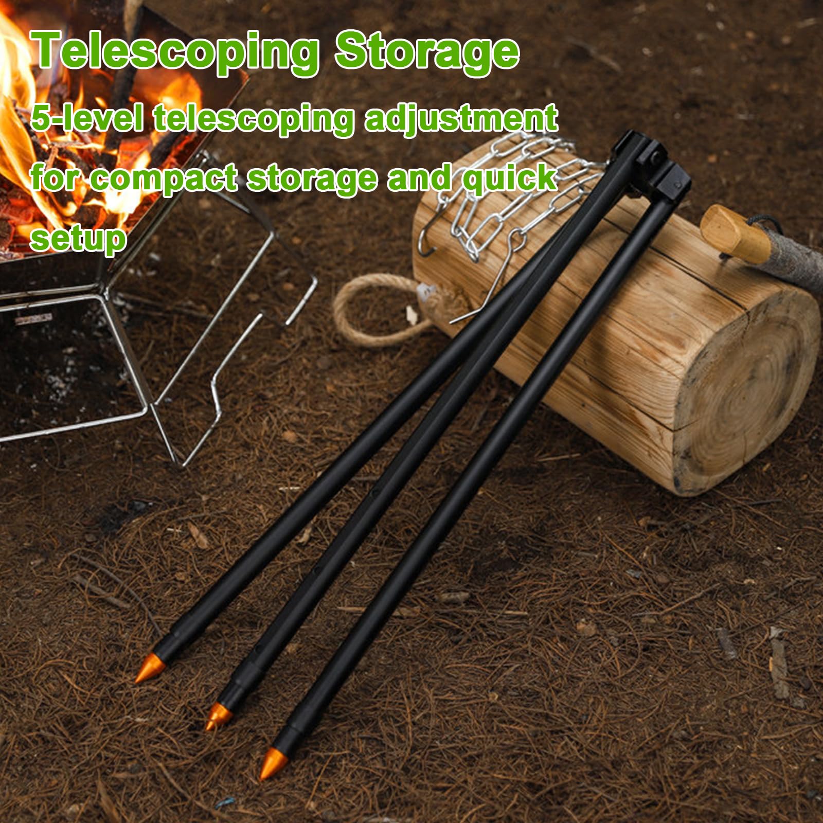 Schwenkgrill 5 Höhenverstellbare Einstellungen, Aluminiumlegierung Dreibein Grillgestell, Hängegrill mit Kette und Tragetasche, 122cm Tripod Grill Stand für Outdoor BBQ Camping