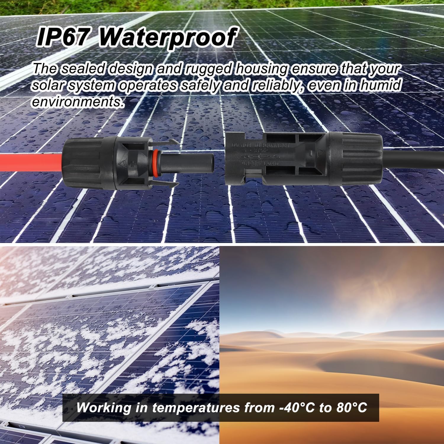 MC4 Solar Panel Connectors - 30Pairs/60PCS Male & Female Solar Panel Cable Connectors Kit with 2 Spanner Wrenches IP67 Waterproof 1000V 30A