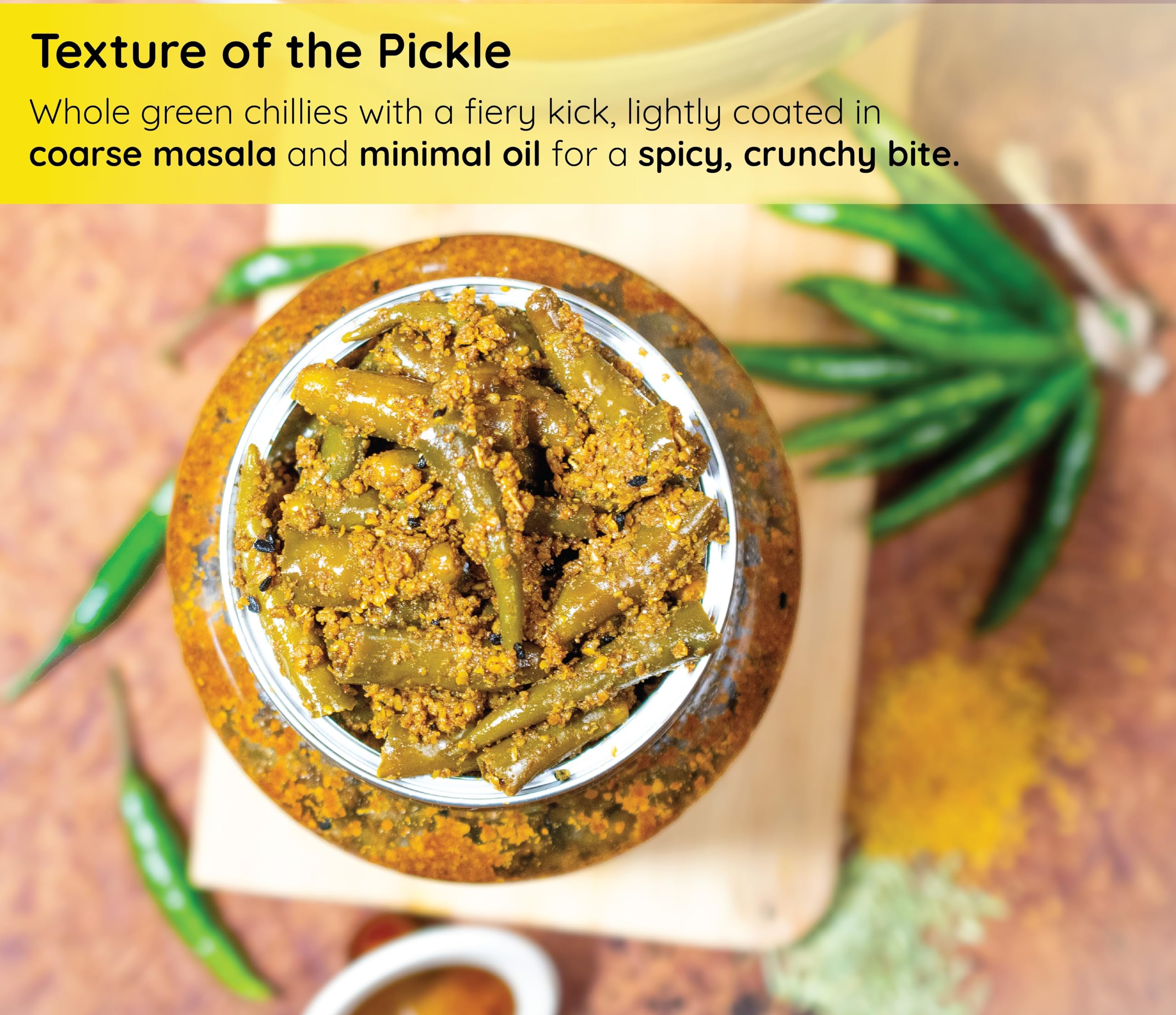Farm Didi Rajasthani Green Chilli Pickle 325G In Fresh| Marwadi Hari Mirch ka Achar | Spicy Homemade Achaar With Mustard Oil | Theeka Ghar Ka Pickle | No Garlic | No Chemical Preservatives - Image 4 thumbnail